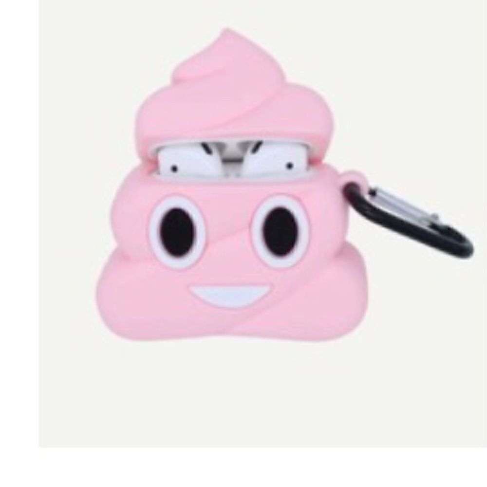 Pink poop emoji AirPods silicon case keychain hook